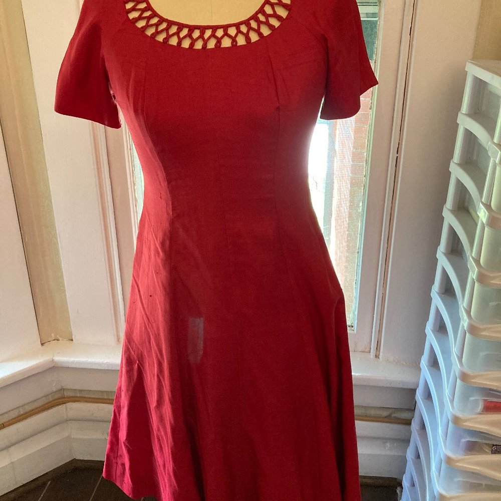 Vintage Red Cocktail Dress with Net Neckline